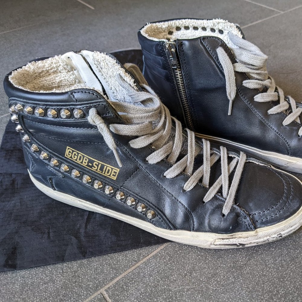 Slide sneakers in metal studded leather 39